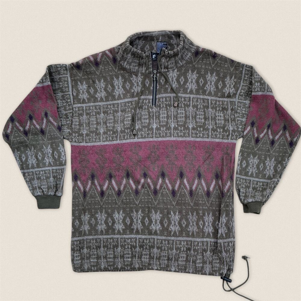 Vintage 90s Brown Fair Isle Quarter Zip Sweater Impact - Size Small‎
